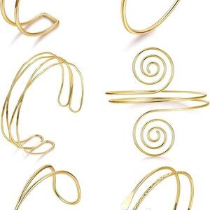 6Pcs Boho Coil Arm Cuff Bangle Set - Adjustable Minimalist Open Arm Cuff Armlet